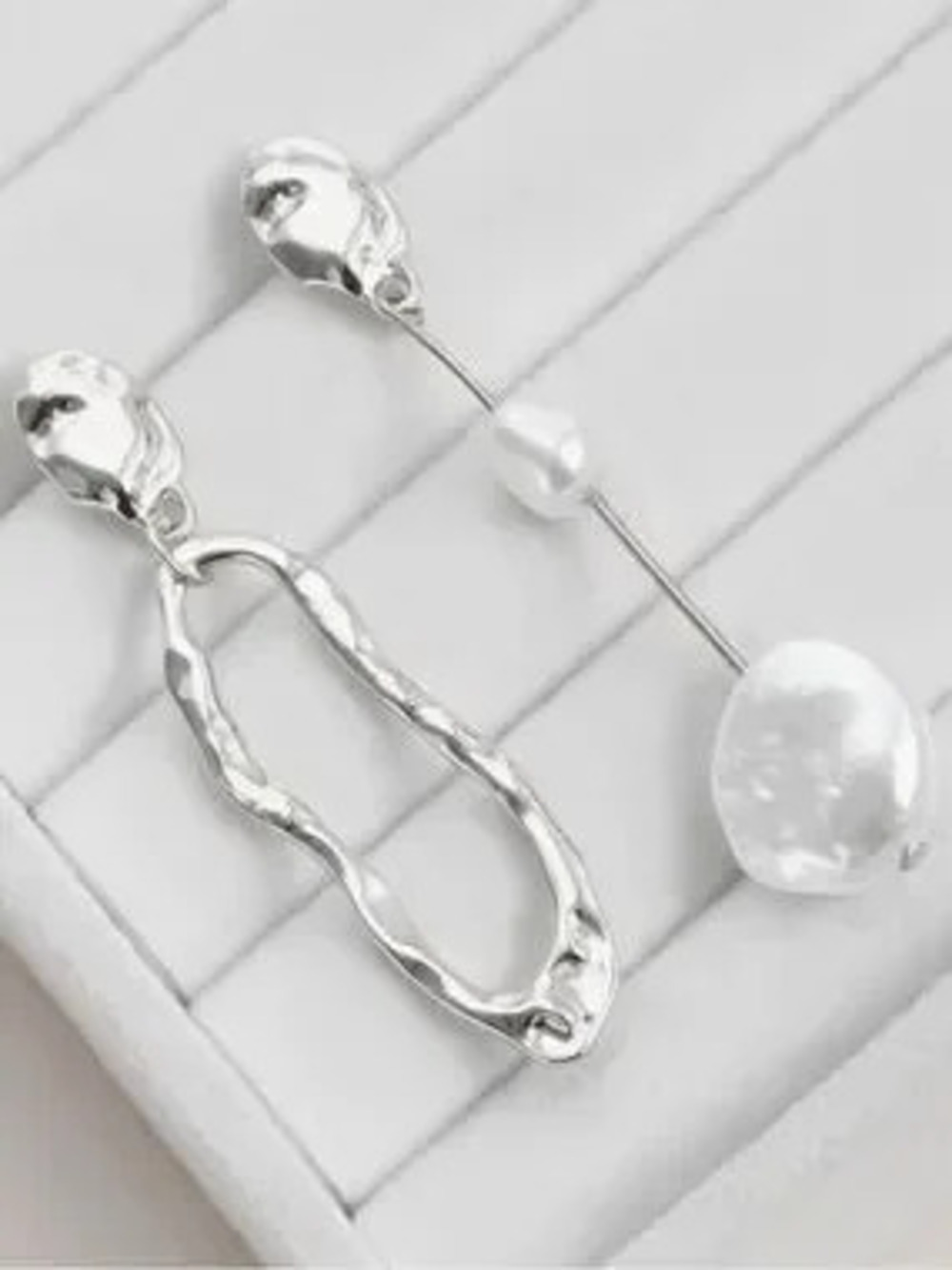 Anthropologie Irregular Silver Drop Earrings with Pearl Dangles